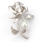 Broche - sølv rose med perle 